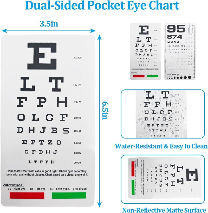 smrtcol Pocket Eye Chart Dual Sided Snellen & Rosenbaum Vision Tester for Home, Office, School Use(2 Pack) - Image 2